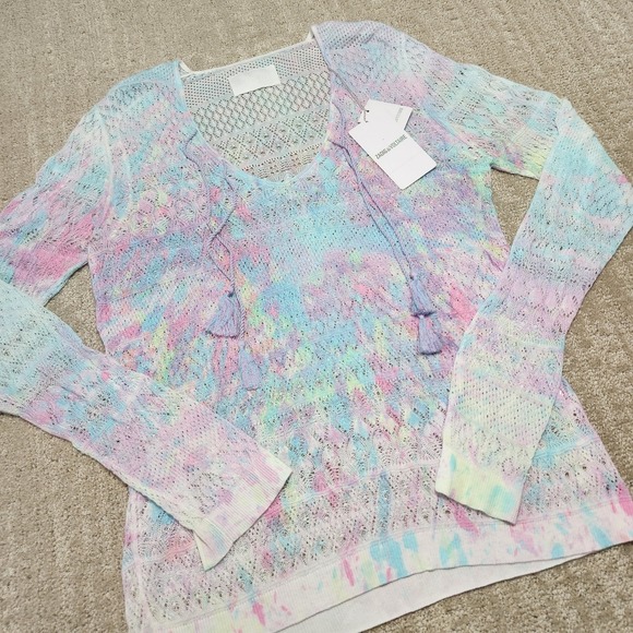 Zadig & Voltaire Shirt Women Small Delvy Co Splash Crochet Top Multicolor Fringe - Picture 1 of 12